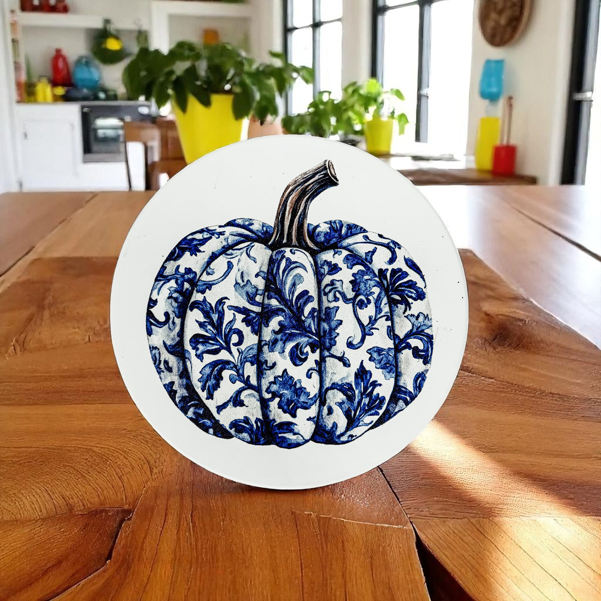 Blue and white Halloween chinoiserie coaster collection featuring 8 gothic designs with cork backing
Complete set of Halloween coasters in elegant blue and white chinoiserie style on marble surface
Luxury Halloween decor coasters with skull, ghost, and pumpkin designs in blue willow style